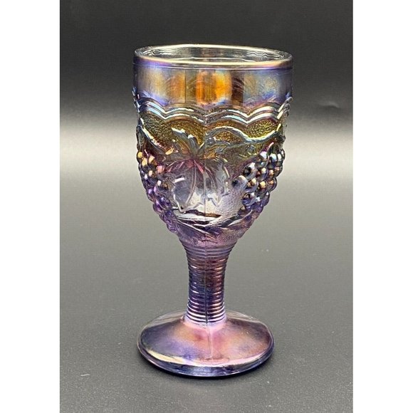Imperial Purple Carnival Glass Grape Wine Glass Stem Wine Glass 4" Tall - Picture 3 of 10